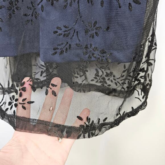 Y2K Navy Blue Black Velvet Burnout Mesh Floral Maxi Slip Dress Medium Whimsigoth - Picture 11 of 16